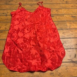 HONORS Intimates‎ Red Floral Satin Slip Chemise Nightgown Women's Medium